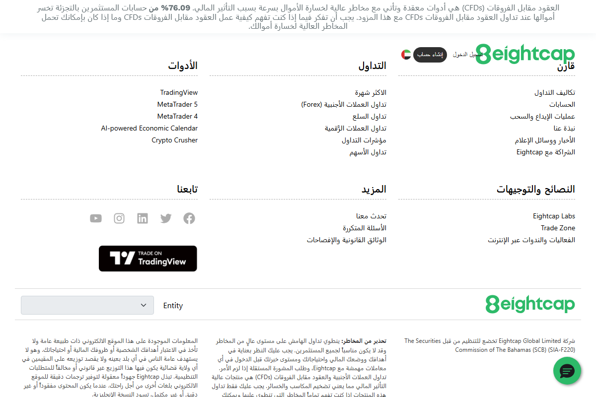 Eightcap website homepage