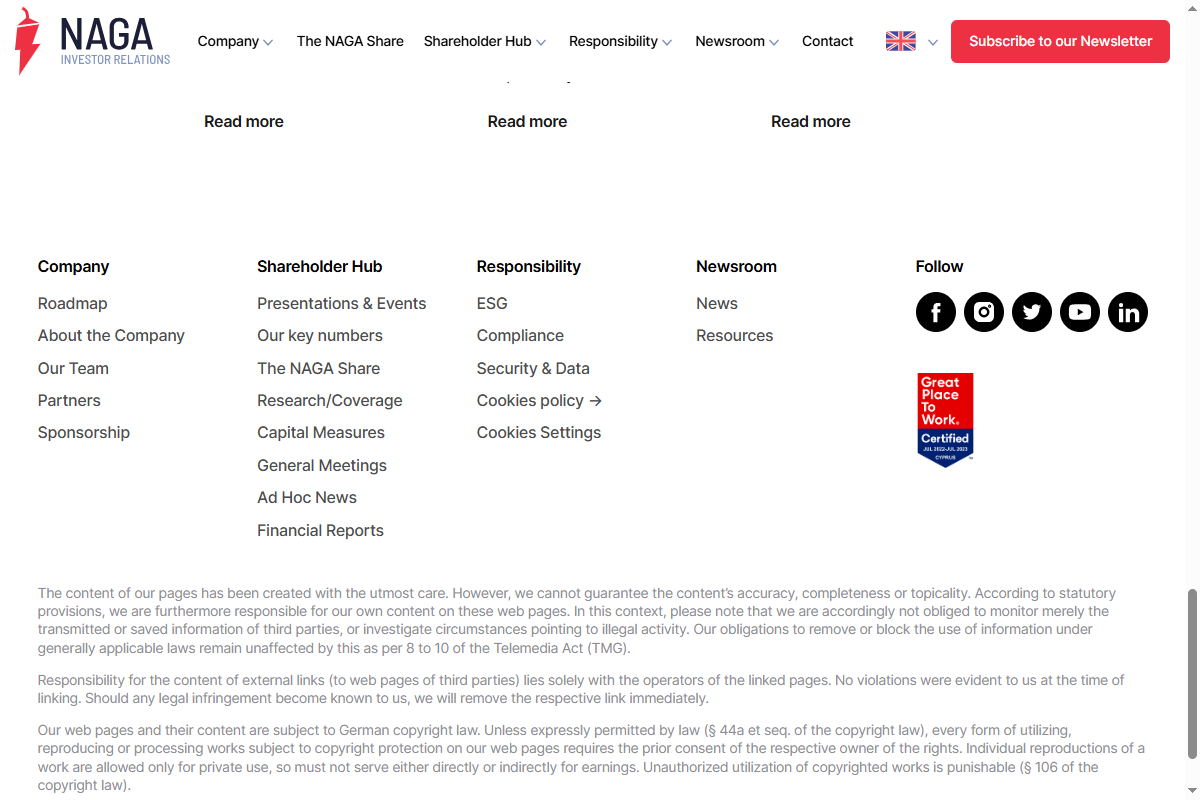 NAGA website homepage