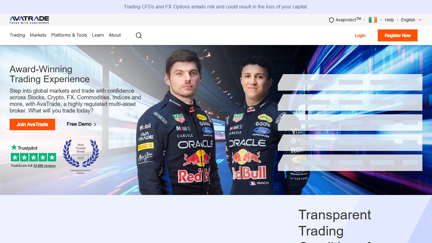 AvaTrade website homepage in English