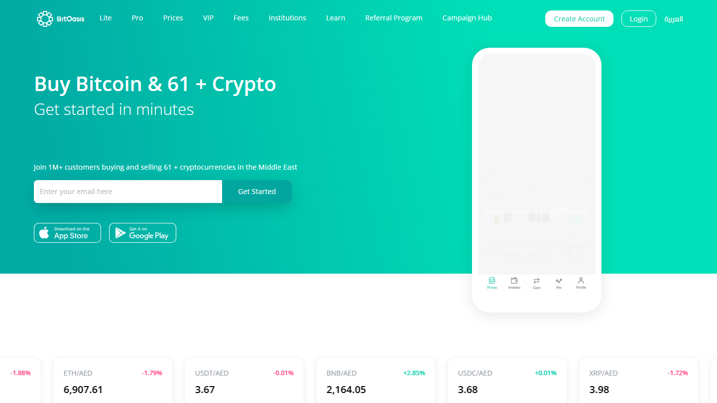 BitOasis website homepage in English