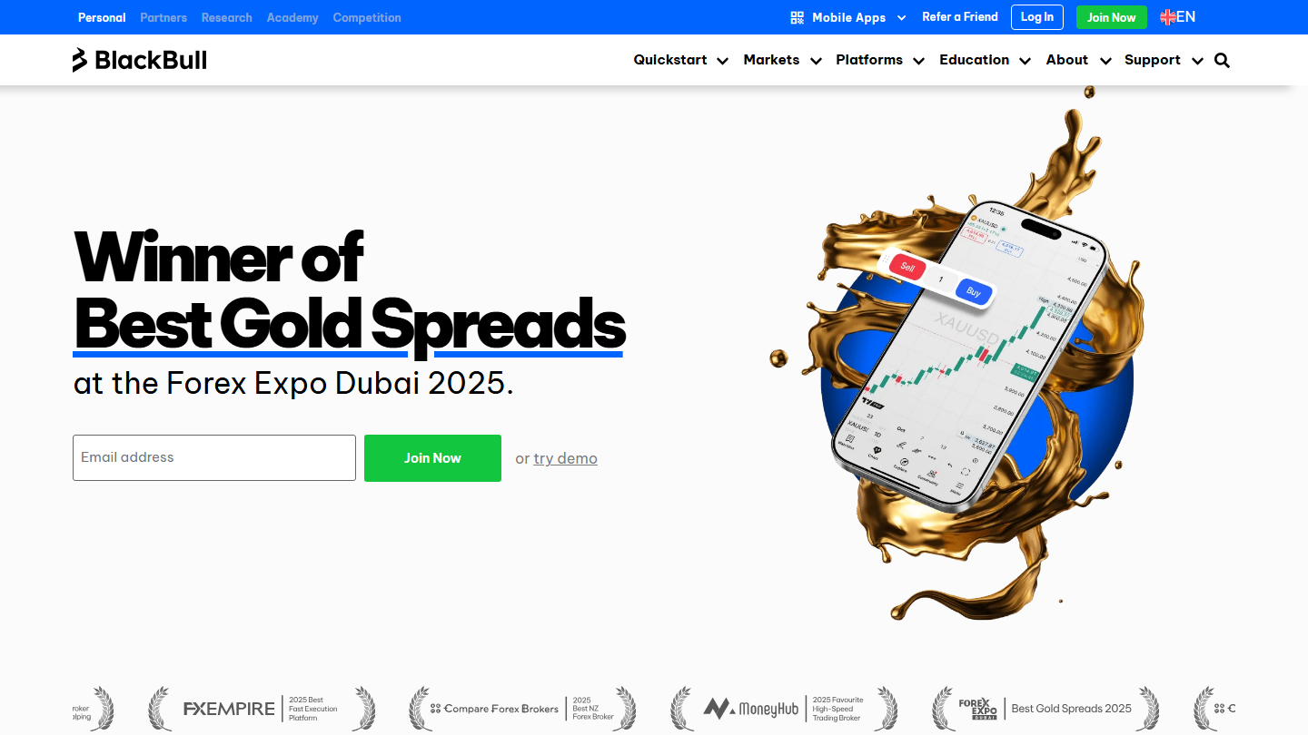 BlackBull Markets website homepage in English
