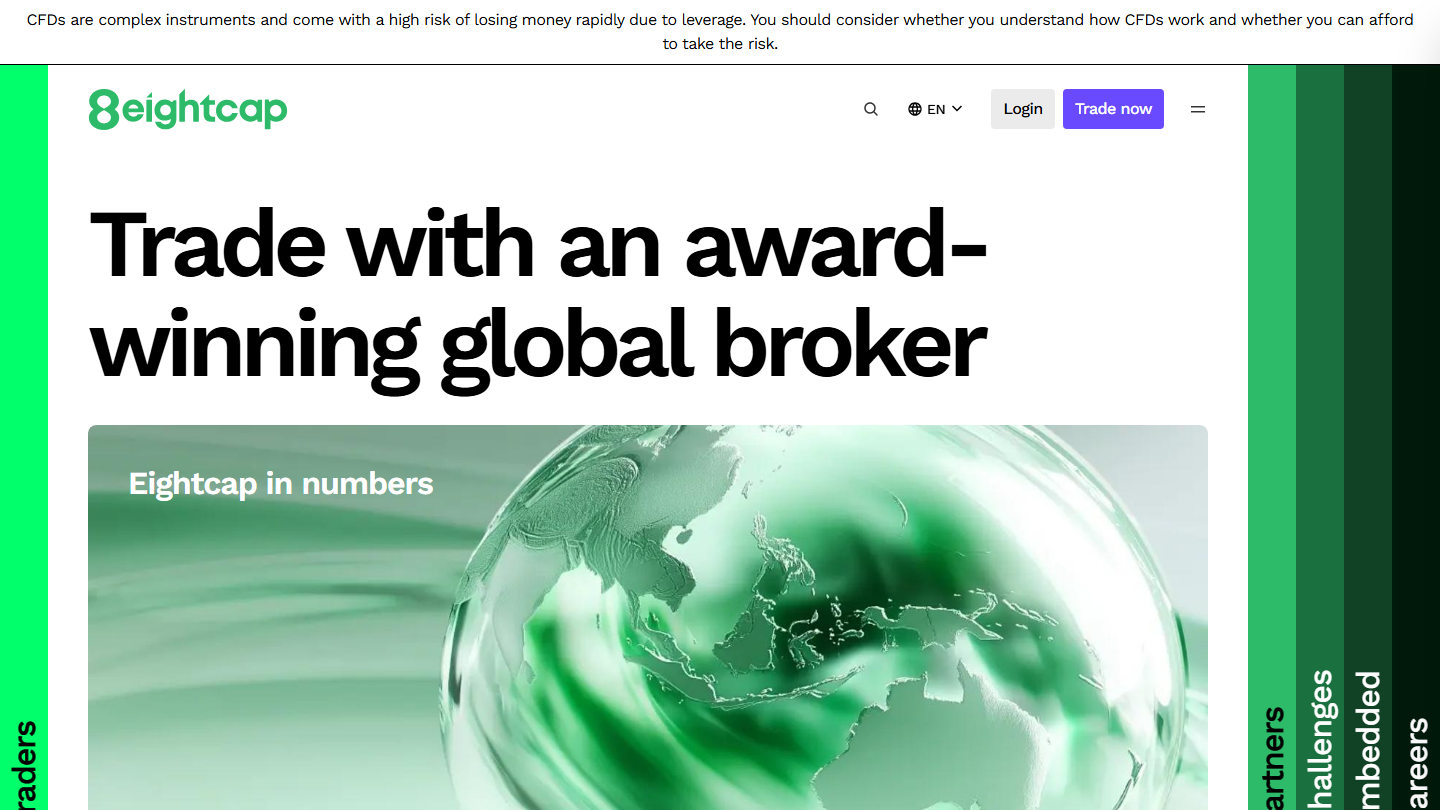 Eightcap website homepage in English