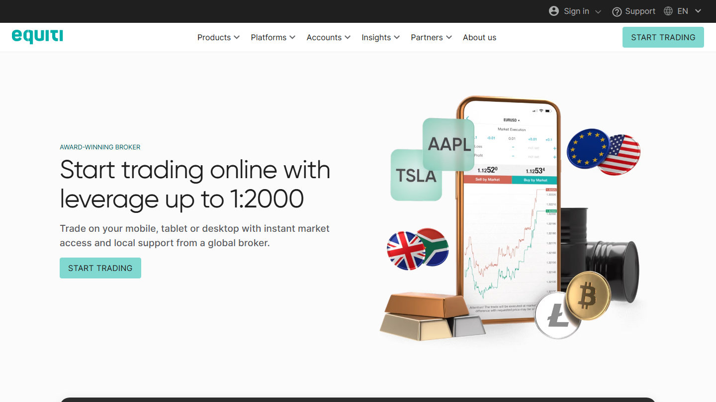 Equiti website homepage in English