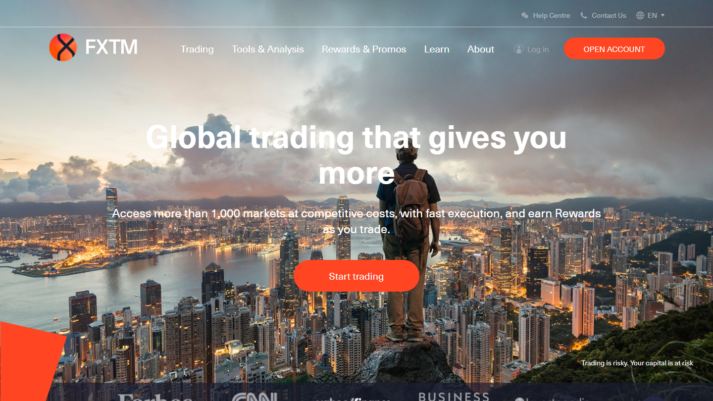 FXTM website homepage in English