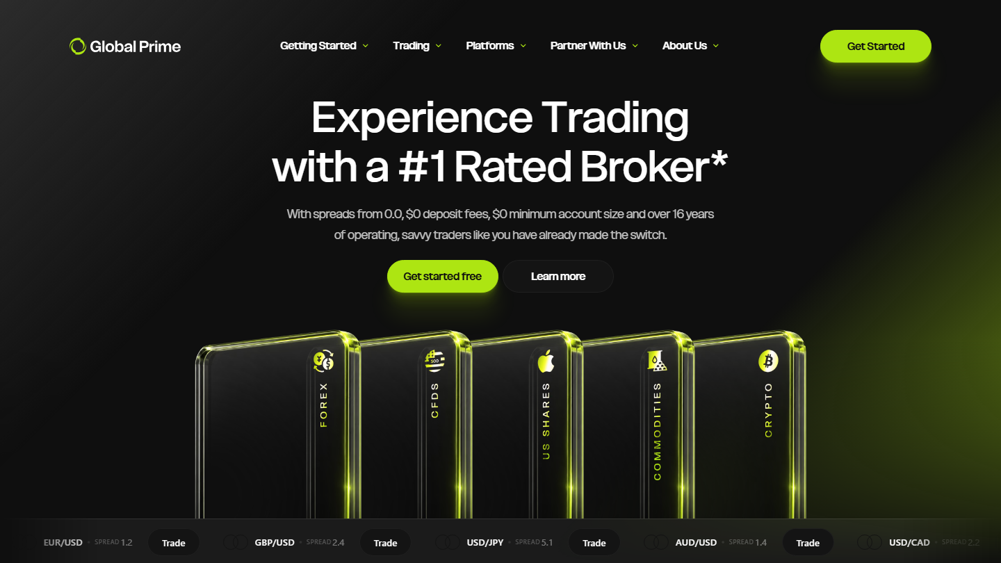 Global Prime website homepage in English
