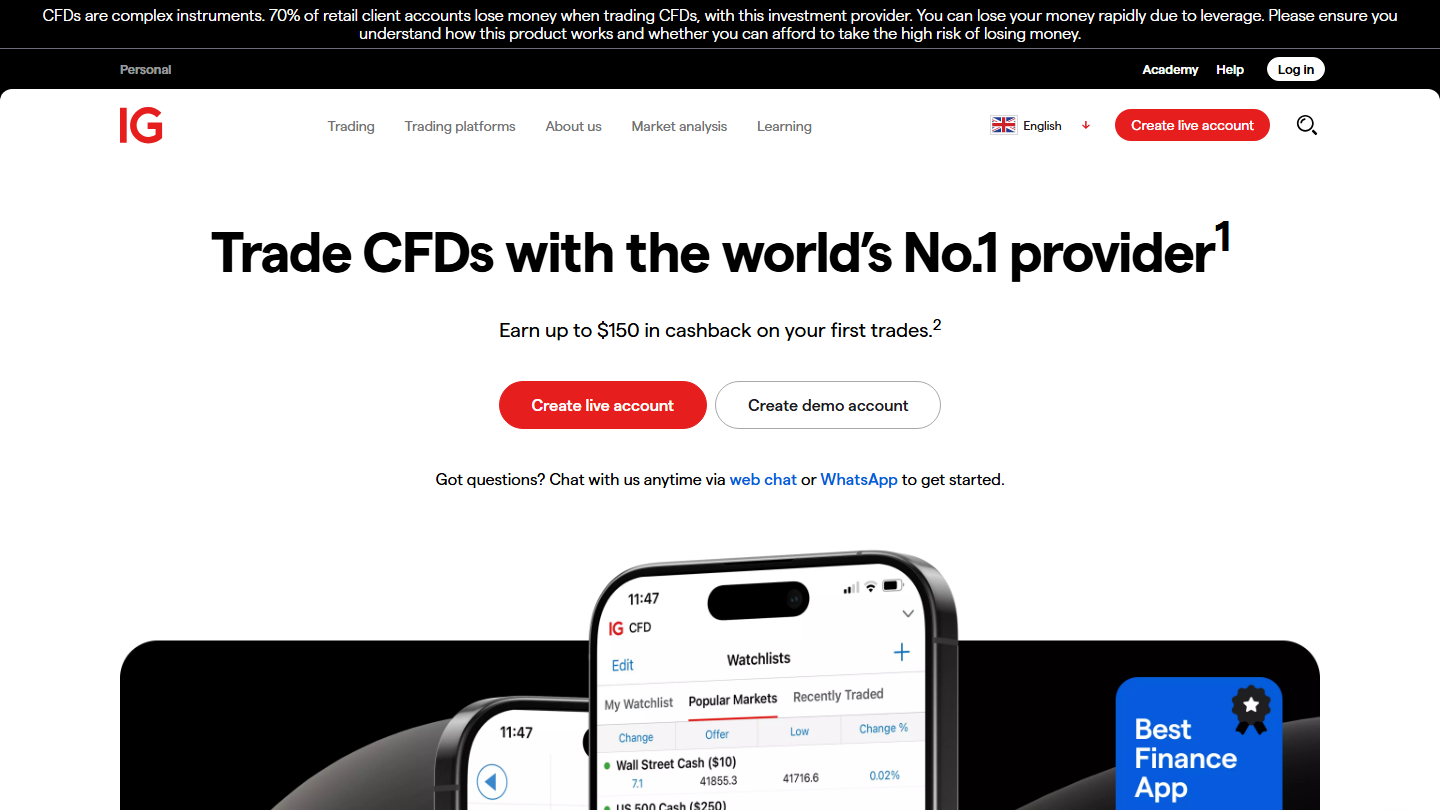 IG website homepage in English