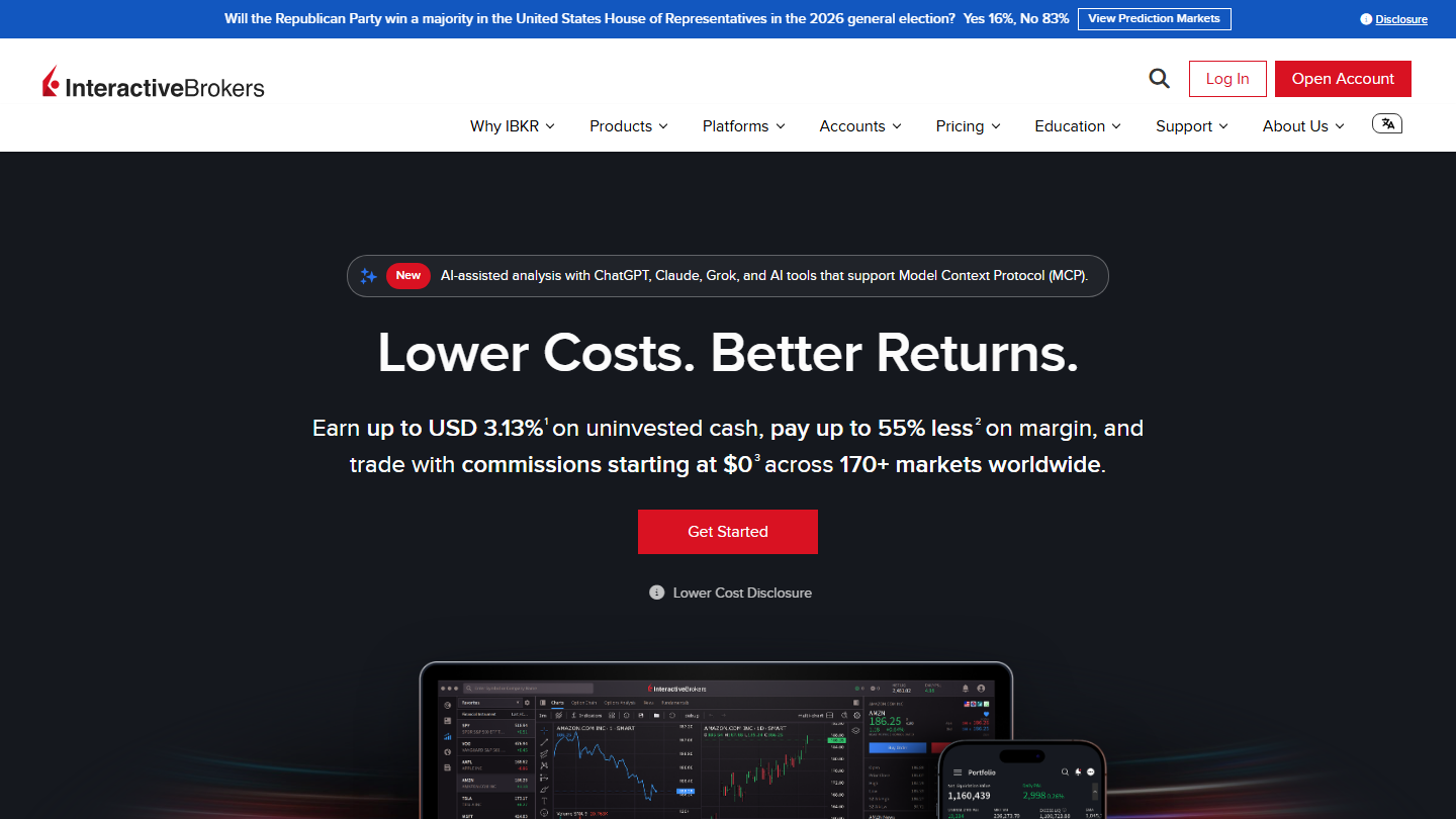 Interactive Brokers website homepage in English