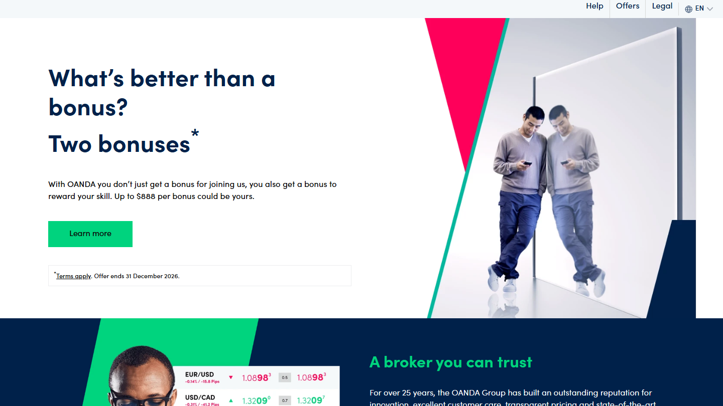 OANDA website homepage in English