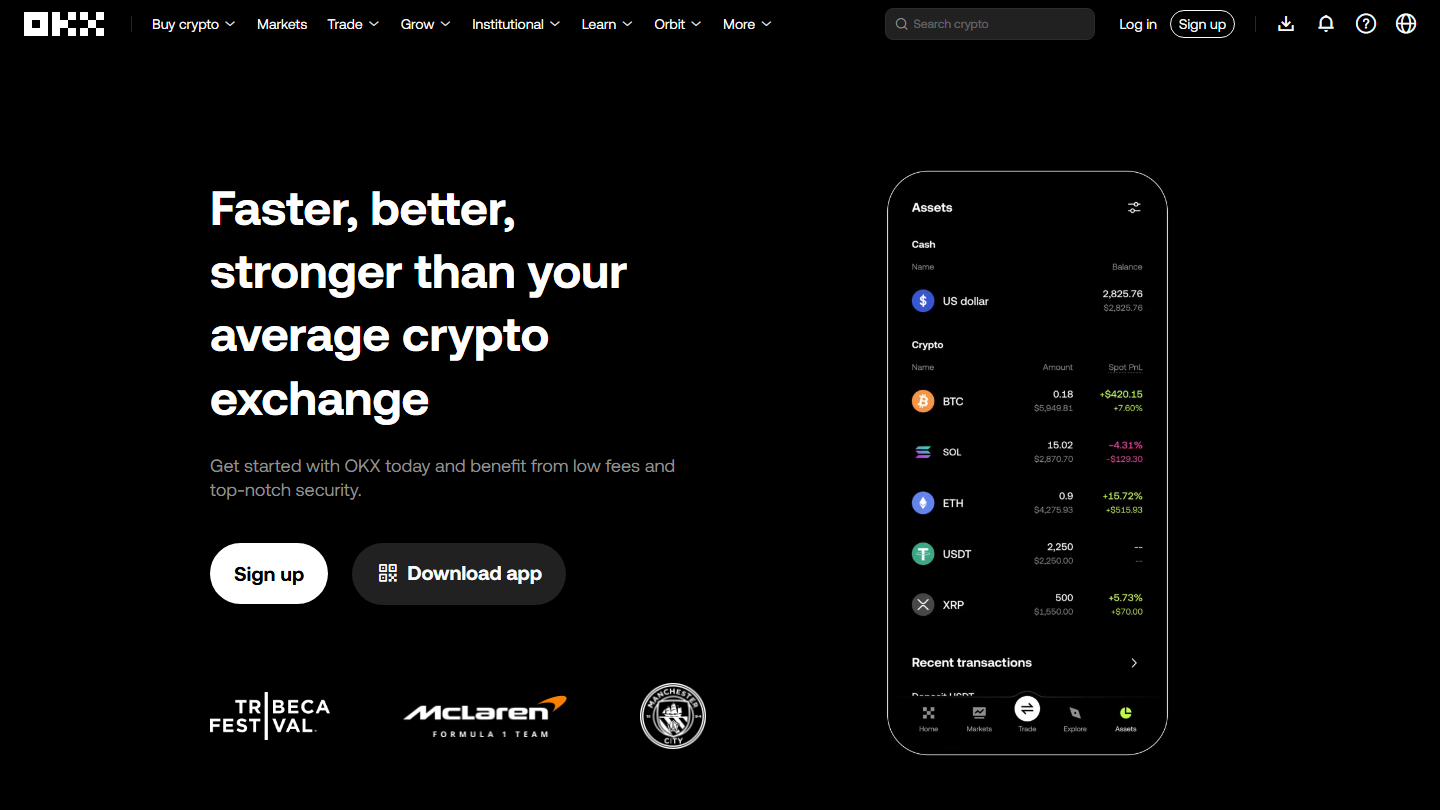 OKX website homepage in English
