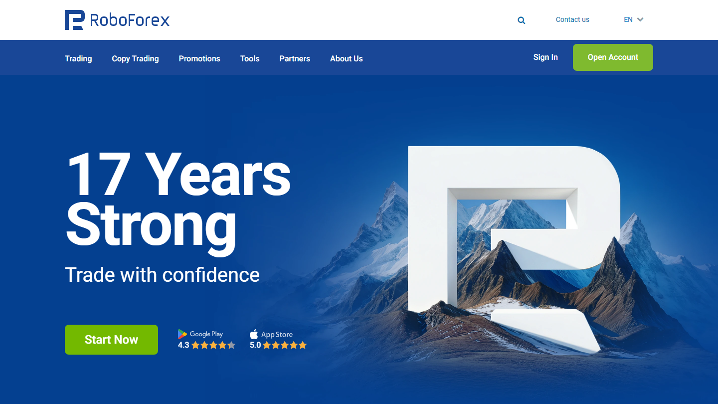 RoboForex website homepage in English