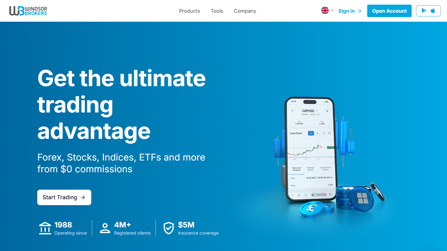 Windsor Brokers website homepage in English